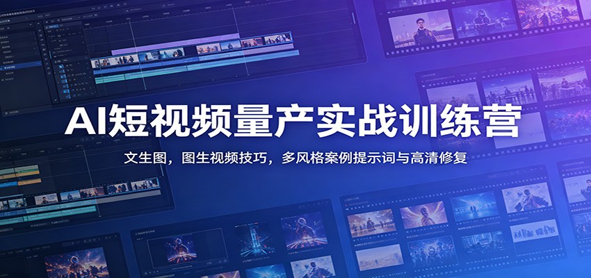 AI短视频量产实战训练营：文生图，图生视频技巧，多风格案例提示词与高清修复-巅峰研习社