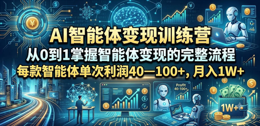 AI智能体变现训练营，从0到1掌握智能体变现的完整流程，每款智能体单次利润40—100+，月入1W+-巅峰研习社