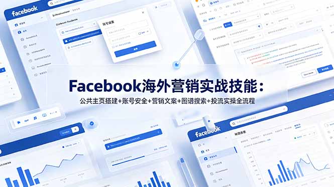 Facebook海外营销实战技能：公共主页搭建+账号安全+营销文案+图谱搜索+投流实操全流程-巅峰研习社