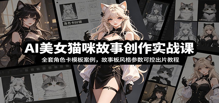 AI美女猫咪故事创作实战课：全套角色卡模板案例，故事板风格参数可控出片教程-巅峰研习社