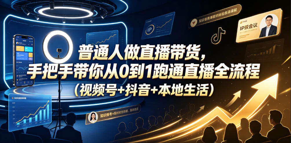 普通人做直播带货，手把手带你从0到1跑通直播全流程(视频号+抖音+本地生活)-巅峰研习社
