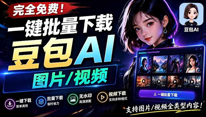 Github最新发布！一键批量下载豆包AI无水印图片/视频，简单易用，自动解析提示词-巅峰研习社