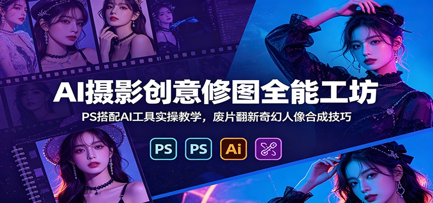 AI摄影创意修图全能工坊：PS搭配AI工具实操教学，废片翻新奇幻人像合成技巧-巅峰研习社