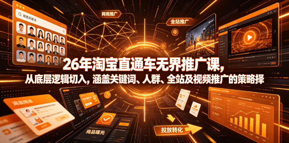 26年淘宝直通车无界推广课，从底层逻辑切入，涵盖关键词、人群、全站及视频推广的策略选择-巅峰研习社