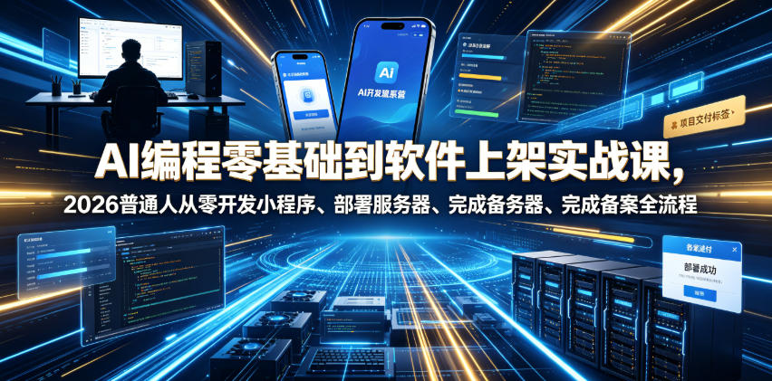 AI编程零基础到软件上架实战课，2026普通人从零开发小程序、部署服务器、完成备案全流程项目落地教程-巅峰研习社