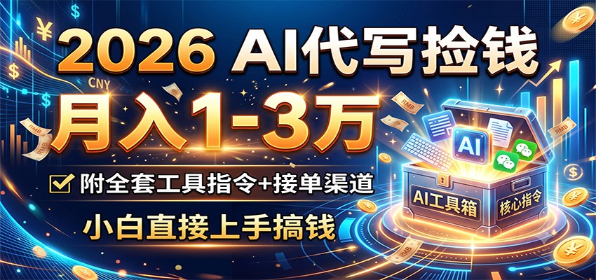 2026 AI代写捡钱，月入1-3万，附全套工具指令+接单渠道，小白直接上手搞钱-巅峰研习社