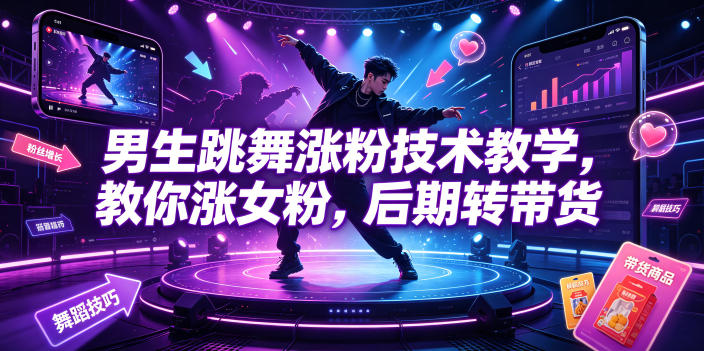 男生跳舞涨粉技术教学，教你涨女粉，后期转带货-巅峰研习社