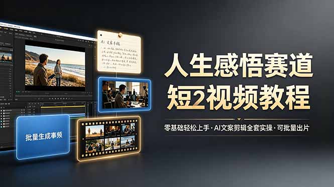 人生感悟赛道短视频教程，零基础轻松上手，AI文案剪辑全套实操可批量出片-巅峰研习社