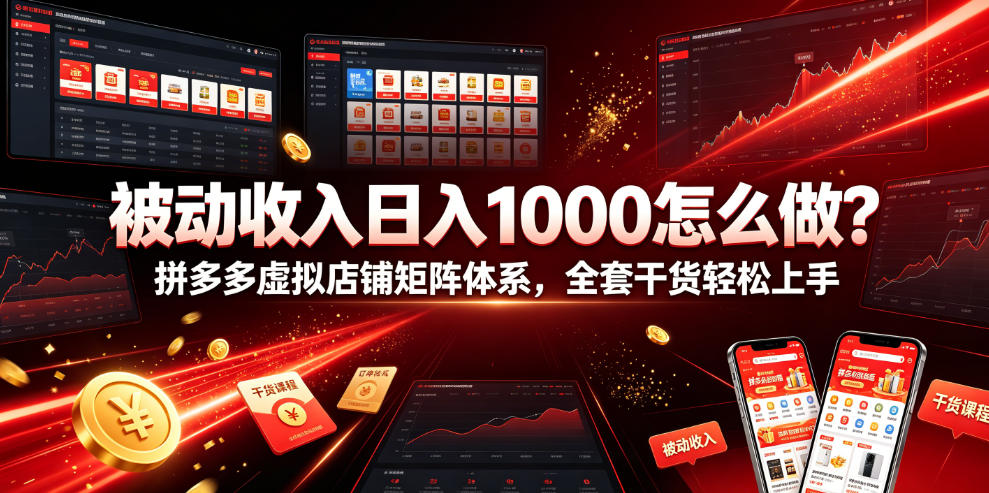 被动收入日入1000怎么做？拼多多虚拟店铺矩阵体系，全套干货轻松上手【揭秘】-巅峰研习社