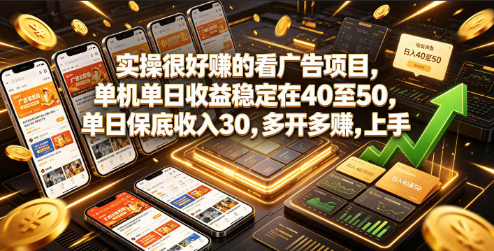 实操很好賺的看广告项目，单机单日收益稳定在40至50，单日保底收入30，多开多賺，上手就能变现【揭秘】-巅峰研习社