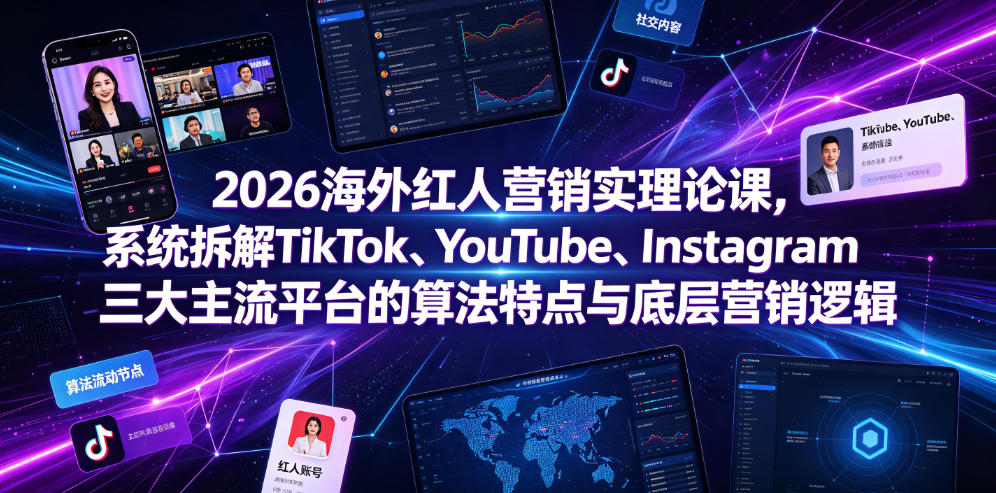 2026海外红人营销实理论课，系统拆解TikTok、YouTube、Instagram三大主流平台的算法特点与底层营销逻辑-巅峰研习社