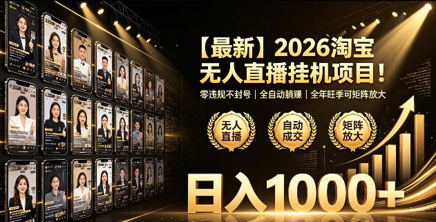 2026淘宝无人直播挂播项目!零违规不封号,全自动躺賺,全年旺季可矩阵放大,日入1000+【揭秘】-巅峰研习社