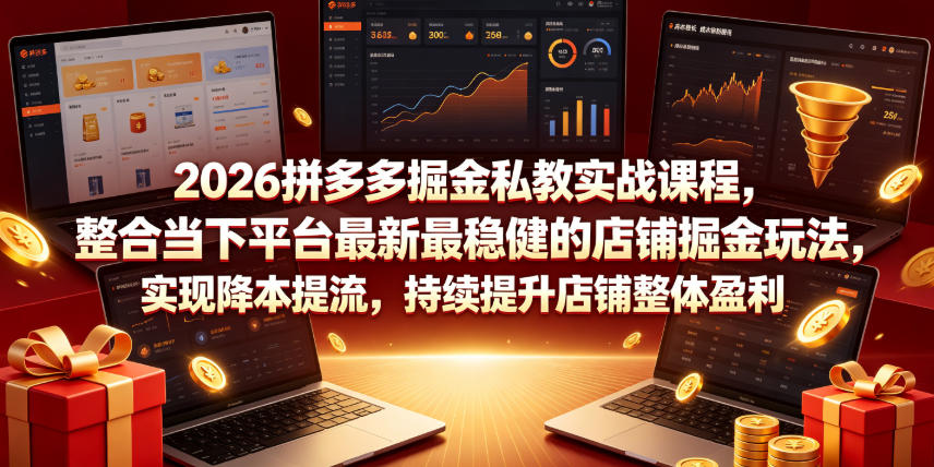 2026拼多多掘金私教实战课程，整合当下平台最新最稳健的店铺掘金玩法，实现降本提流，持续提升店铺整体盈利-巅峰研习社