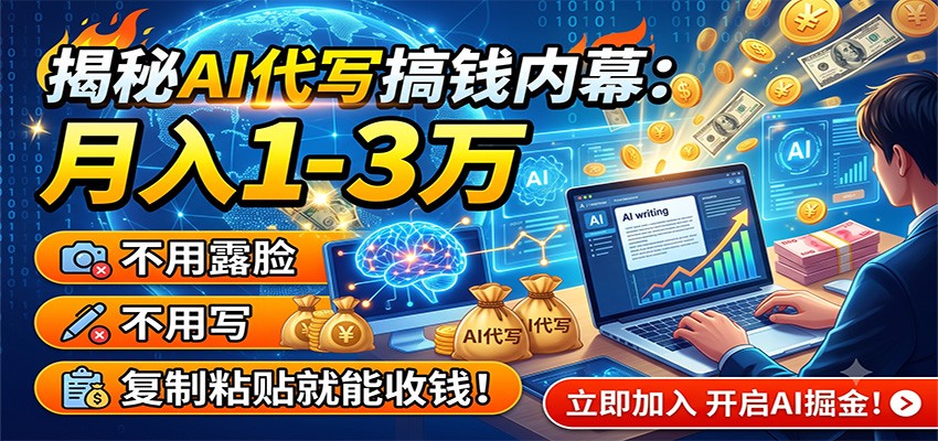 揭秘AI代写搞钱内幕：月入1-3万，不用露脸不用写，复制粘贴就能收钱！-巅峰研习社