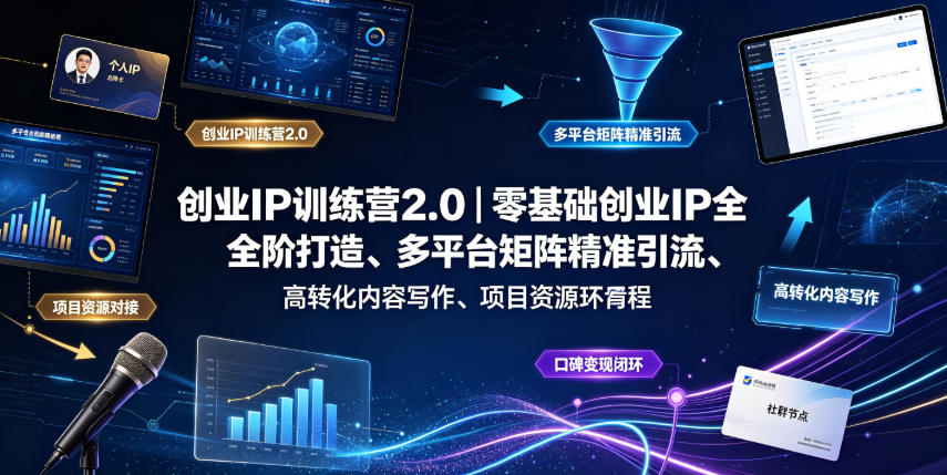 创业IP训练营2.0｜零基础创业IP全阶打造、多平台矩阵精准引流、高转化内容写作、项目资源对接与口碑变现闭环课程-巅峰研习社