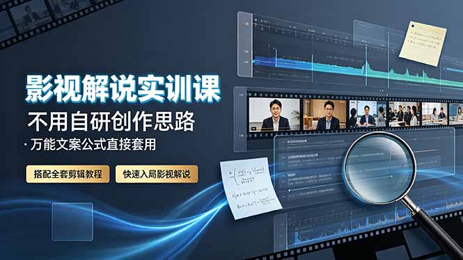 影视解说实训课：不用自研创作思路，万能文案公式直接套用，搭配全套剪辑教程，快速入局影视解说-巅峰研习社