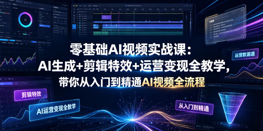 零基础AI视频实战课：AI生成+剪辑特效+运营变现全教学，带你从入门到精通AI视频全流程-巅峰研习社