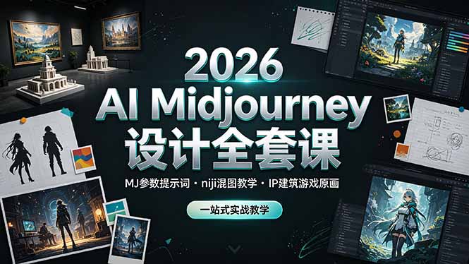 2026 AI Midjourney设计全套课，MJ参数提示词niji混图教学，IP建筑游戏原画一站式实战教学-巅峰研习社