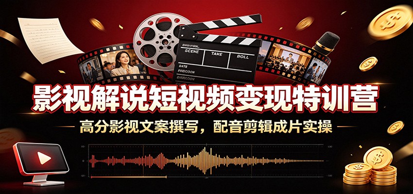 影视解说短视频变现特训营:高分影视文案撰写,配音剪辑成片实操-巅峰研习社