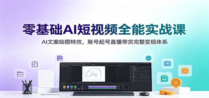 零基础AI短视频全能实战课：AI文案绘图特效，账号起号直播带货完整变现体系-巅峰研习社