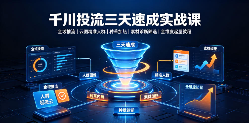 千川投流三天速成实战课｜全域推流、云图精准人群、种草加热、素材诊断筛选全维度起量教程-巅峰研习社