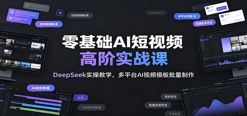 零基础AI短视频高阶实战课：DeepSeek实操教学，多平台AI视频模板批量制作-巅峰研习社