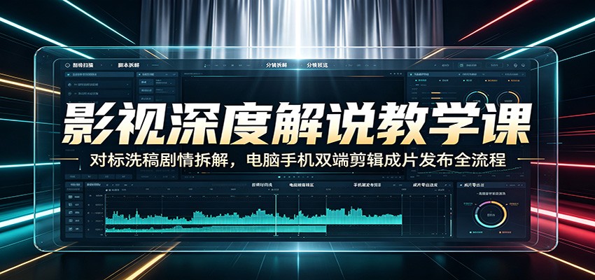 影视深度解说教学课：对标洗稿剧情拆解，电脑手机双端剪辑成片发布全流程-巅峰研习社