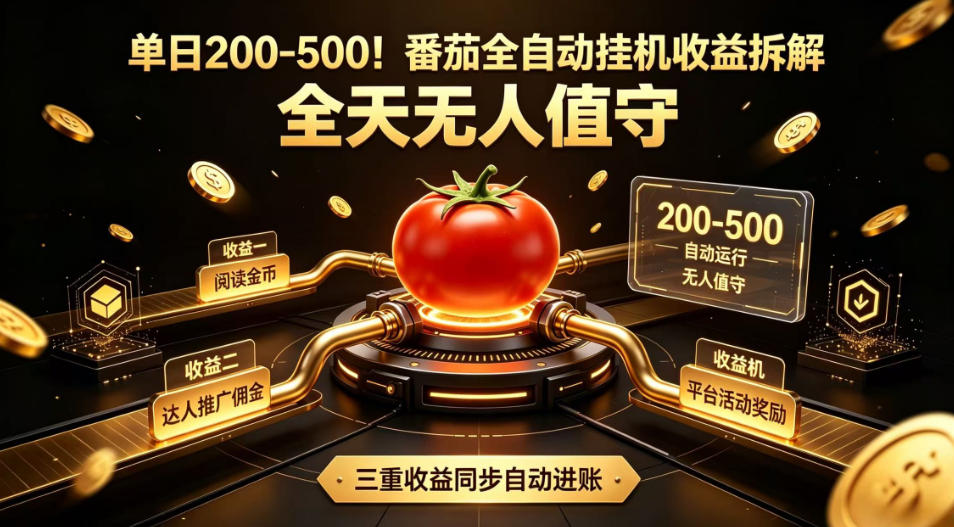 单日200-500！番茄全自动挂G收益拆解，全天无人值守，矩阵操作收益翻倍【揭秘】-巅峰研习社