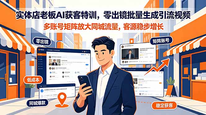 实体店老板AI获客特训，零出镜批量生成引流视频，多账号矩阵放大同城流量，客源稳步增长-巅峰研习社