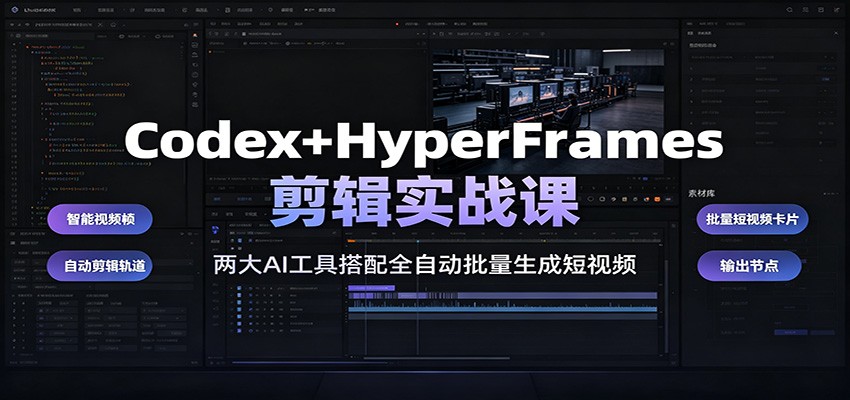 Codex+HyperFrames剪辑实战课：两大AI工具搭配全自动批量生成短视频-巅峰研习社