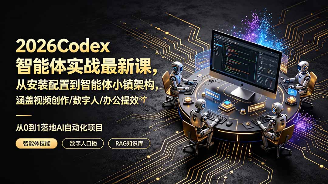 2026Codex智能体实战最新课，从安装配置到智能体小镇架构，涵盖视频创作/数字人/办公提效全技能-巅峰研习社