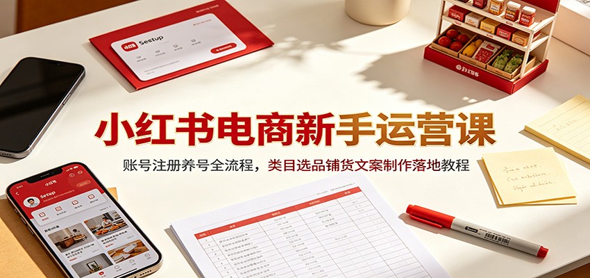 小红书电商新手运营课：账号注册养号全流程，类目选品铺货文案制作落地教程-巅峰研习社