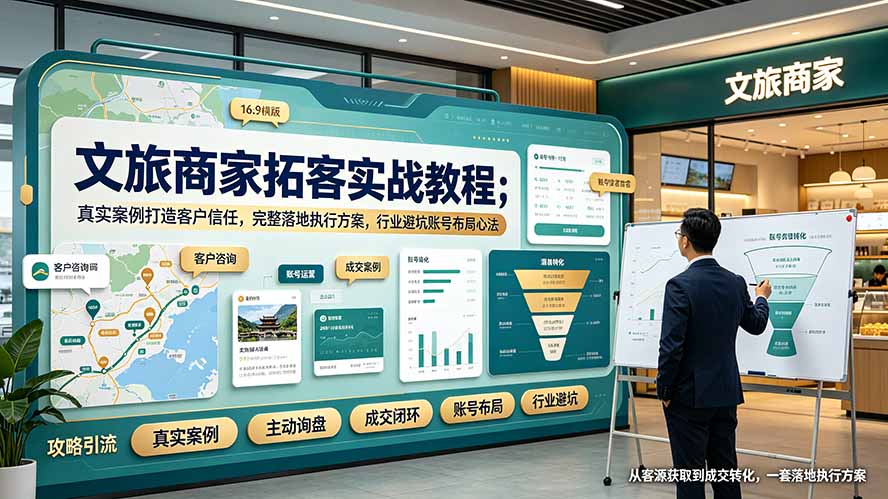 文旅商家拓客实战教程；真实案例打造客户信任，完整落地执行方案，行业避坑账号布局心法-巅峰研习社