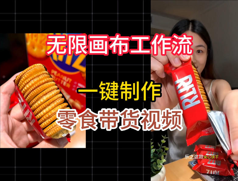 无限画布工作流一键制作零食带货视频，操作简单实操教学-巅峰研习社