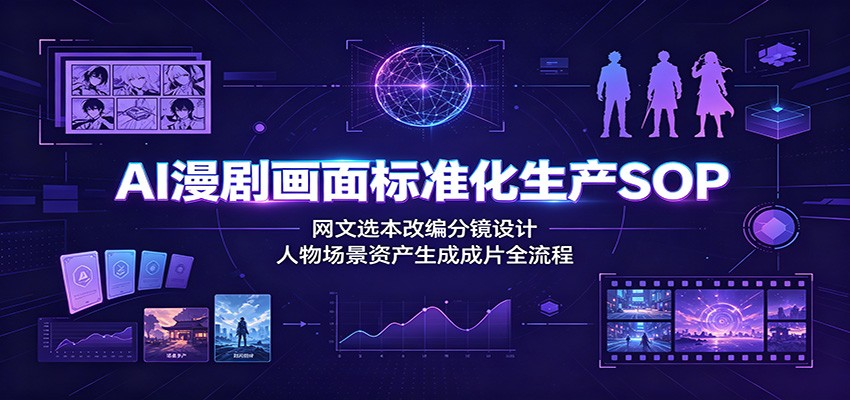 AI漫剧画面标准化生产SOP：网文选本改编分镜设计，人物场景资产生成成片全流程-巅峰研习社