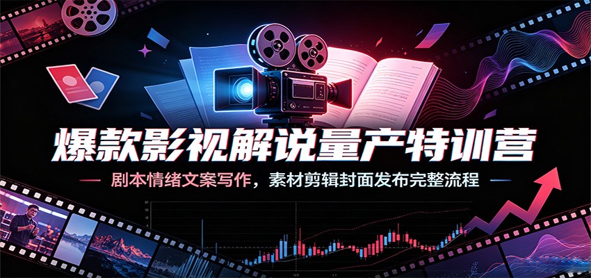 爆款影视解说量产特训营：剧本情绪文案写作，素材剪辑封面发布完整流程-巅峰研习社