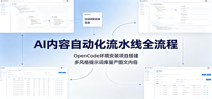 AI内容自动化流水线全流程：OpenCode环境安装项目搭建，多风格提示词库量产图文内容-巅峰研习社