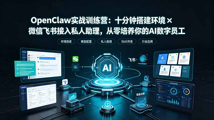 OpenClaw实战特训营：十分钟搭建环境×微信飞书接入私人助理，从零培养你的AI数字员工-巅峰研习社