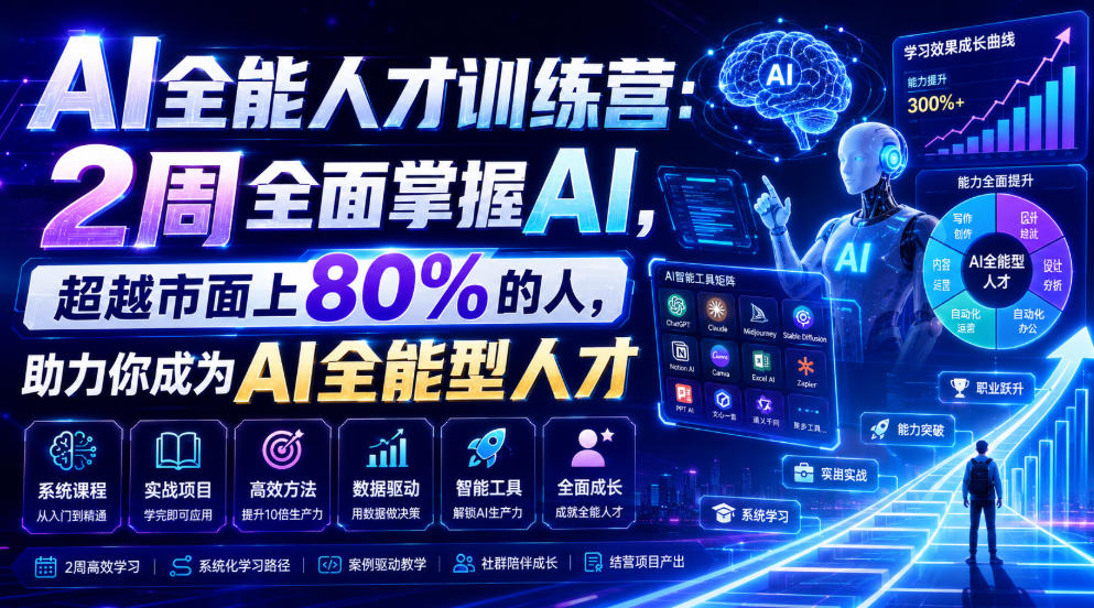 AI全能人才训练营:2周全面掌握AI,超越市面上80%的人,助力你成为AI全能型人才-巅峰研习社
