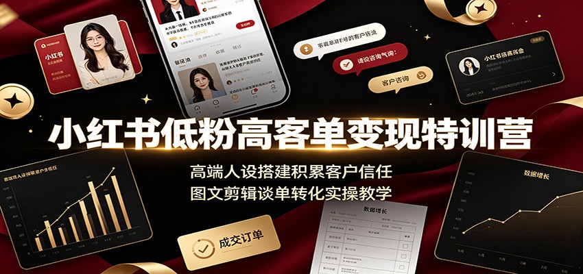 小红书低粉高客单变现特训营：高端人设搭建积累客户信任，图文剪辑谈单转化实操教学-巅峰研习社