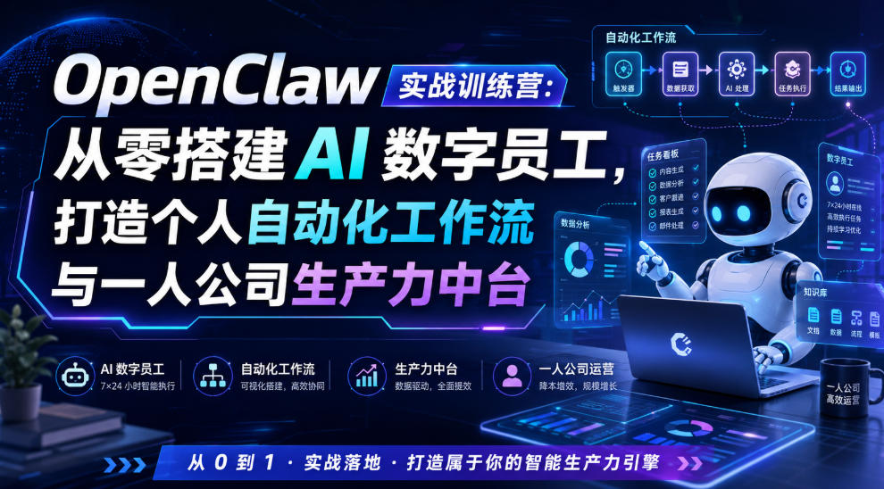 OpenClaw实战训练营：从零搭建AI数字员工，打造个人自动化工作流与一人公司生产力中台-巅峰研习社