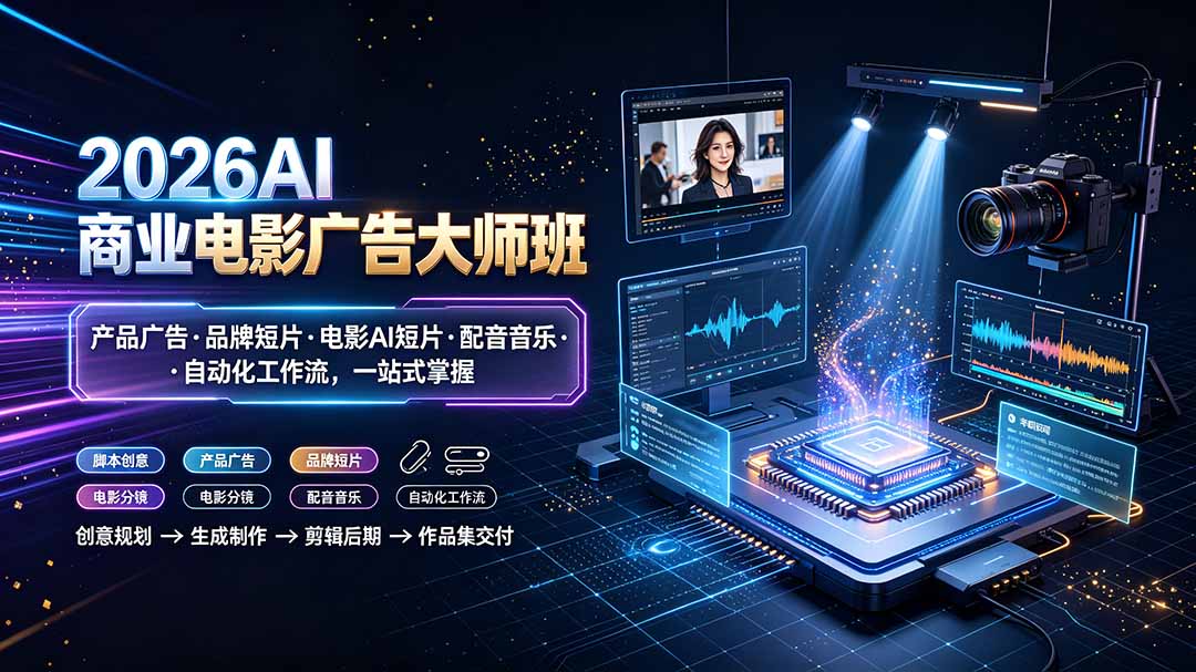 2026AI商业电影广告大师班:产品广告·品牌短片·电影AI短片·配音音乐·自动化工作流,一站式掌握-巅峰研习社