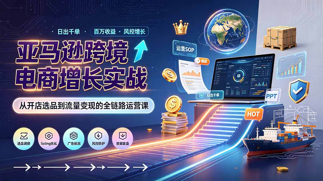 亚马逊0-1孵化特训营8期:从注册风控到稳定日出千单实战,规避审核封店风险,标准化执行流程落地-巅峰研习社