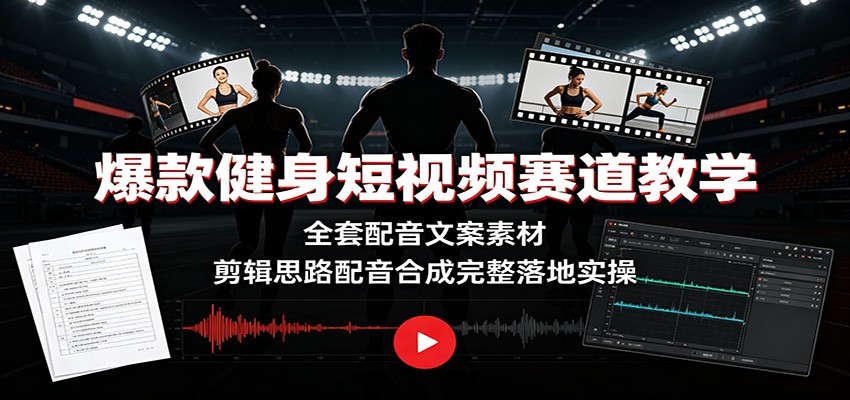 爆款健身短视频赛道教学:全套配音文案素材,剪辑思路配音合成完整落地实操-巅峰研习社
