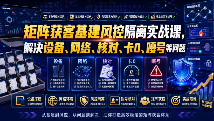 矩阵获客基建风控隔离实战课,解决设备、网络、核对、卡0、嘎号等问题-巅峰研习社