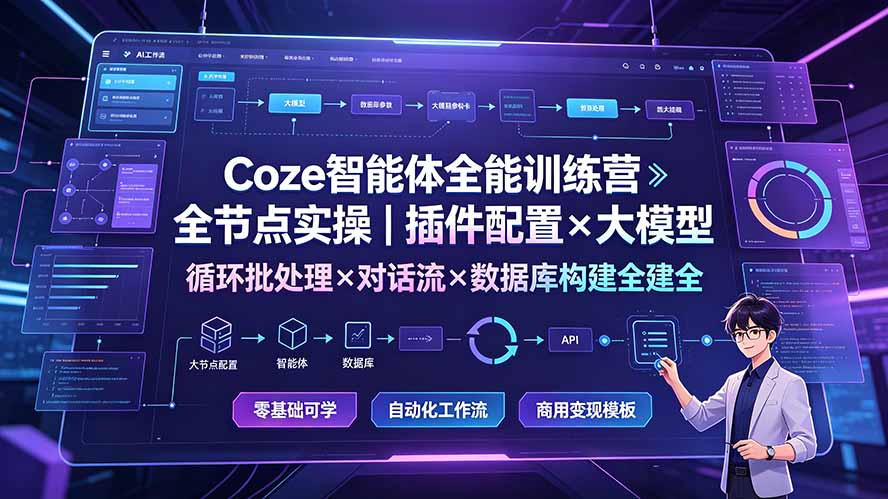 Coze智能体全能训练营：全节点实操｜插件配置×大模型×循环批处理×对话流×数据库构建全教学-巅峰研习社