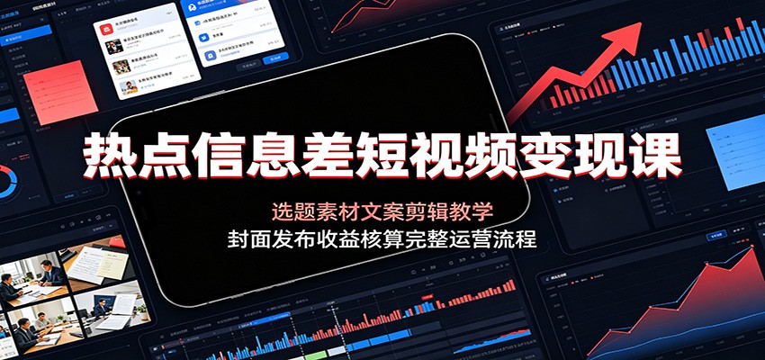 热点信息差短视频变现课：选题素材文案剪辑教学，封面发布收益核算完整运营流程-巅峰研习社
