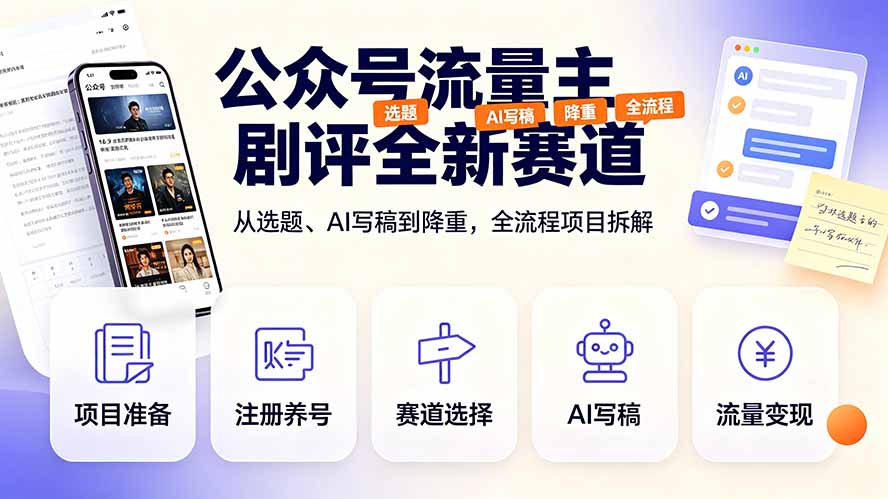公众号流量主剧评全新赛道，从选题、AI写稿到降重，全流程项目拆解-巅峰研习社