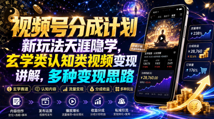 视频号分成计划新玩法天涯隐学，玄学类认知类视频变现讲解，多种变现思路-巅峰研习社