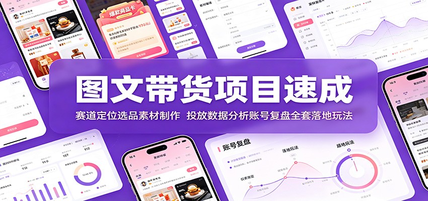 图文带货项目速成：赛道定位选品素材制作，投放数据分析账号复盘全套落地玩法-巅峰研习社